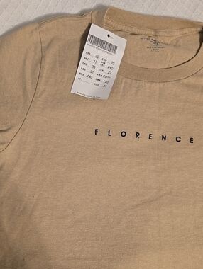 Brandy Melville Beige Florence Embroidered Cotton Tee